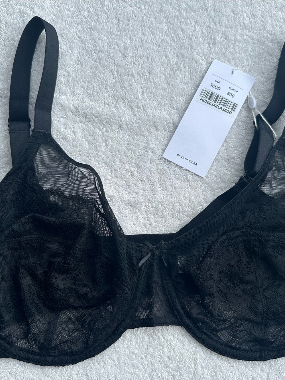 Sheer Lace Underwire Bra - Black 36DD HSIA